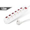 Predlžovačka so 6 zásuvkami - 6 + 1 spínačov -  250 V • 16 A - 1,5 m