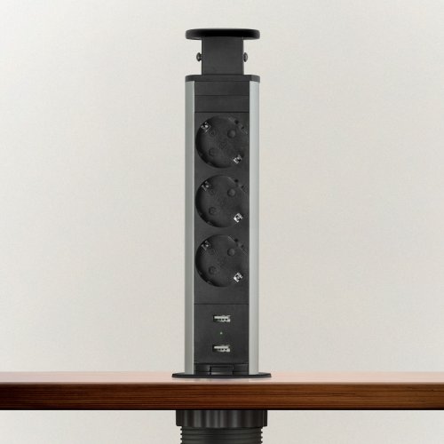 Skrytá predlžovačka  3 zásuvky + 2 x USB - matná čierna
