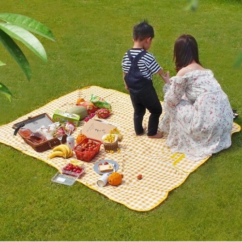 Skladacia pikniková deka, plážová podložka Žltá kockovaná
