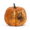 Halloweenska tekvicová dekorácia - oranžové glitre - s pavučinou - 15 cm
