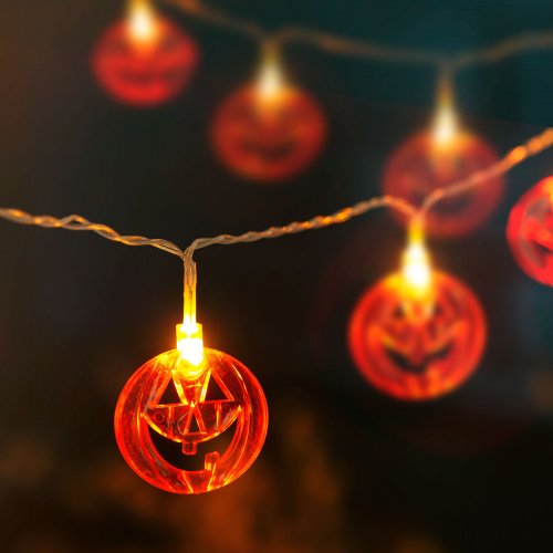 Halloweenska LED sveteľná reťaz - tekvica - 10 LED - 2 x AA - 1,35 m