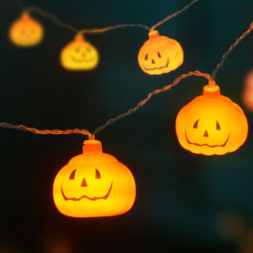Halloweenska LED sveteľná reťaz - tekvica - 12 LED - 2 x AA - 1,65 m