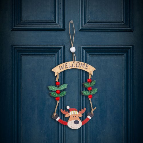 Vianočná dekorácia - Drevo, sob - 13 x 17 cm