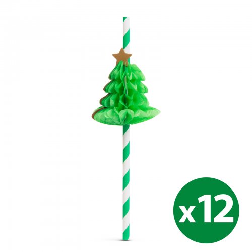 Papierová slamka - 3D strom - 197 x 6 mm - 12 ks / balenie