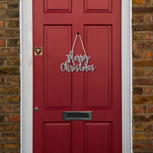 Vianočný dekorácia - "Merry Christmas" nápis - 20 x 12 cm - strieborná