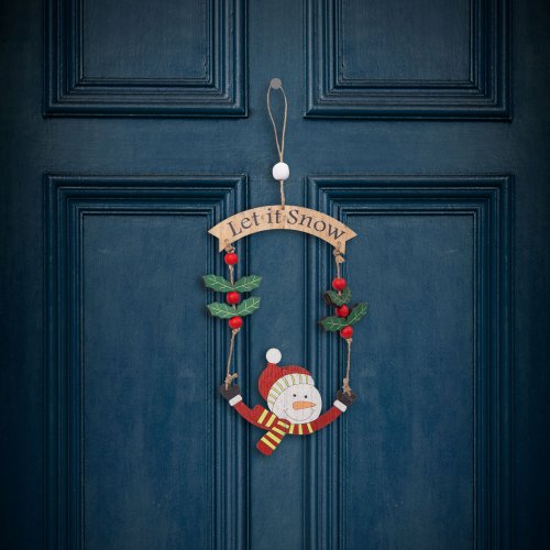 Vianočná dekorácia - Drevo, snehuliak - 13 x 17 cm