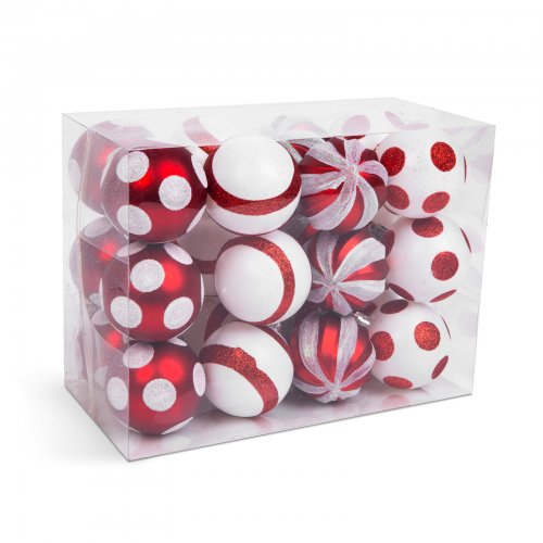 Sada ozdôb na vianočný strom - červená / biela - 24 ks / sada