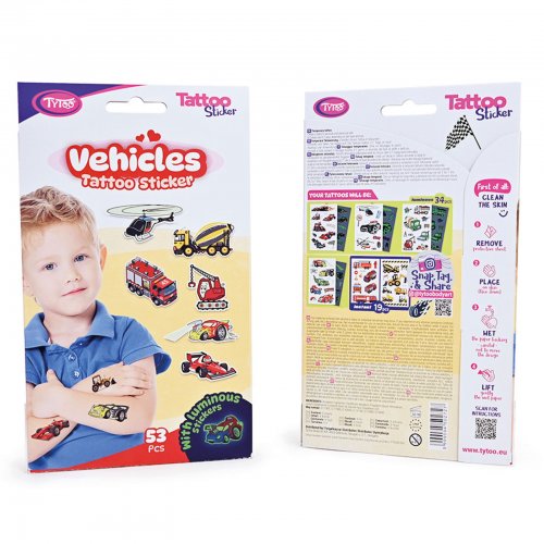 Sada tetovacích nálepok s autuami - 53 ks / balenie 