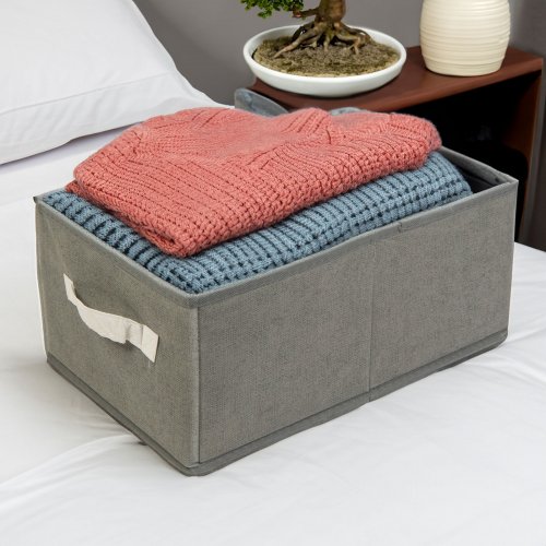 Úložný box z látky - 38,5 x 24 x 16,5 cm  - sivý