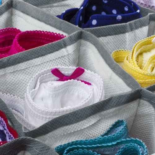 Úložný box z textilu - 32 x 32 x 12 cm - 8 kapsí - sivý