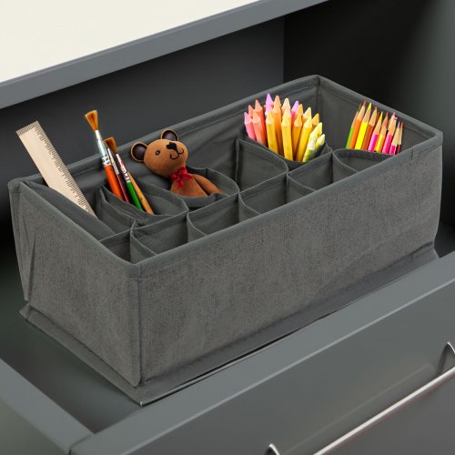 Úložný box z textilu - 32 x 16 x 11 cm - 12 kapsí - sivý