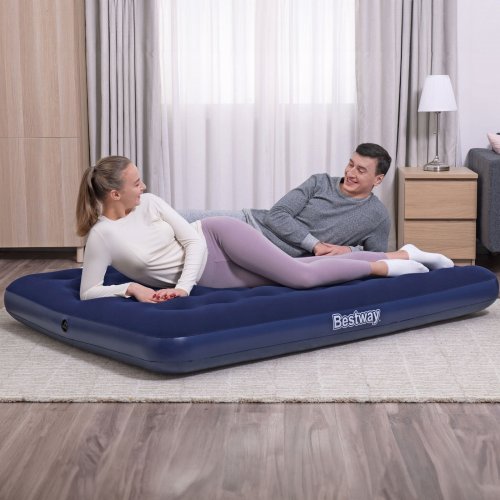 Nafukovací matrac - jednolôžkový, velúr - modrý - 191 x 137 x 22 cm