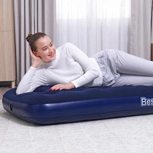 Nafukovací matrac - jednolôžkový, velúr - modrý - 185 x 76 x 22 cm