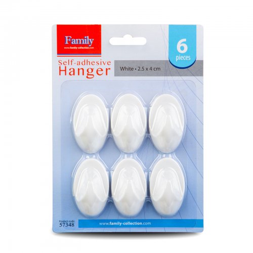 Samolepiaci vešiak - biely - plast - - 2,5 x 4 cm - 6 ks / balenie