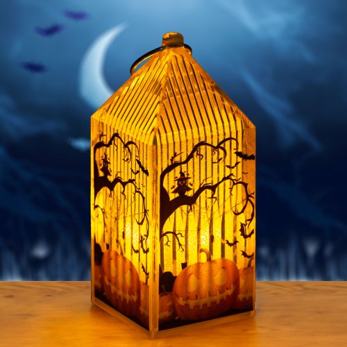 Halloweensky LED lampáš - tekvica - oranžová LED - 2  x LR44 - 4 x 4 x 9,5 cm