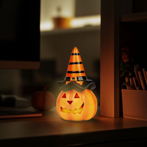 Halloweenska LED tekvica - 2 x LR44 - 6,5 cm x 11 cm 
