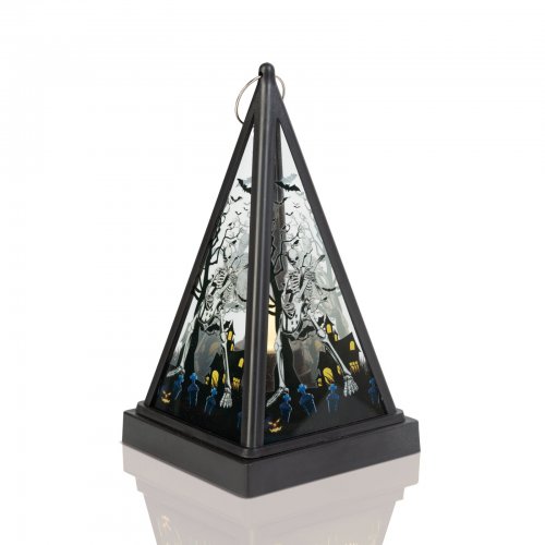 Halloweensky LED lampáš - kostra - teplá biela - čierna - 9,5 x 9,5 x 17 cm - 2 x AAA