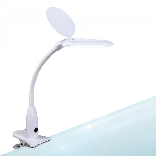 LED lampa na stôl - s lupou - štipcom - biela 