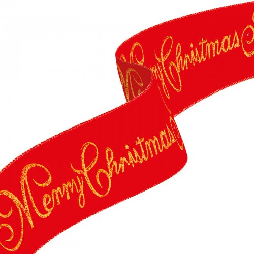 Vianočná stuha - červená - "Merry Christmas" - 60 x 8 cm