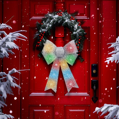 LED mašľa - lesklá - strieborná - 11 farebných LED - 40 x 30 cm 