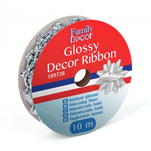 Dekoračná stuha - lesklá - 2,74 m - strieborná
