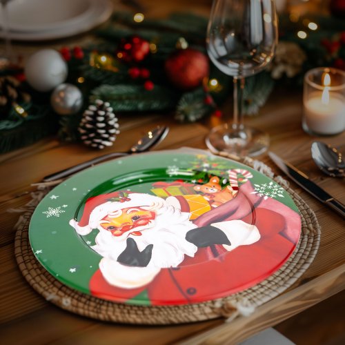 Vianočná tácka - kov - Mikuláš - zelená - 33 cm 