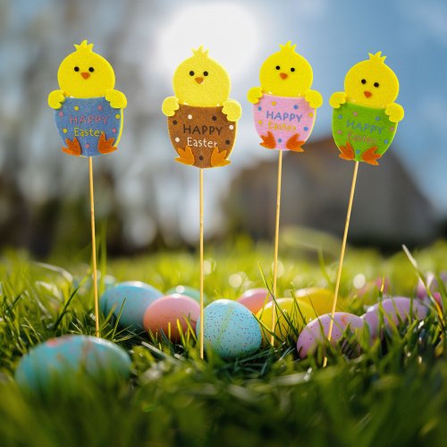 Veľkonočná dekorácia - kuriatko - 4 druhy - 6 x 9 cm - zapichovateľné
