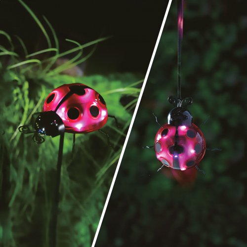 Solárna lampa - lienka - zapichovateľné / štipec - červená - 15 x 7 x 16 cm - 6 LED