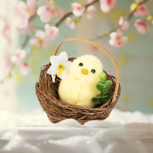 Veľkonočná dekorácia - kuriatko v hniezde - 7,5 x 7,5 cm