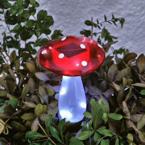 Zapichovací solárny hríb - 23,5 cm - 10  studená biela LED