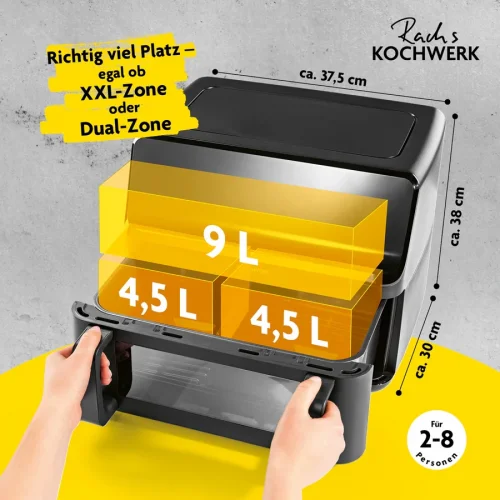 Gourmetmaxx Teplovzdušná Fritéza / Airfryer Digitálna Vario dvojkomorová 9L