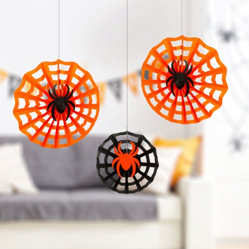 Halloweenska dekorácia - sada pavučín - papier - 30/40 cm - 3 ks / balenie  