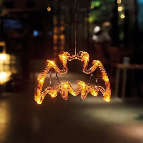 Halloween-i svietiaca dekorácia - netopier - s prísavkou - 12 LED - 20 x 18,5 cm - 3 x AAA