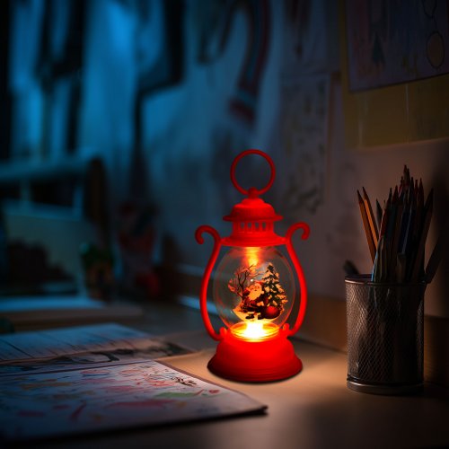 Vianočná dekorácia – lampáš – Santa – červený – 16,5 x 7 cm – 3 x LR44