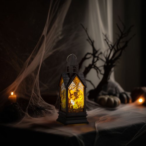 Halloweenská svietiaca dekorácia - čarodejnica - žltá LED - 17,5 x 6,3 x 6,3 cm - 3 x LR44  
