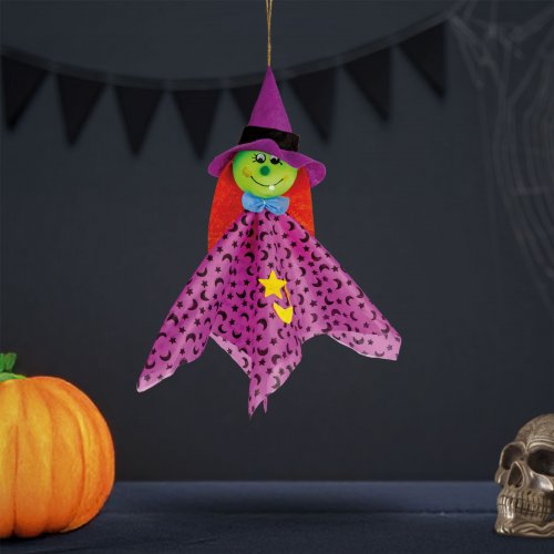 Halloweenska dekorácia - závesná - čarodejnica - 48 x 44 cm