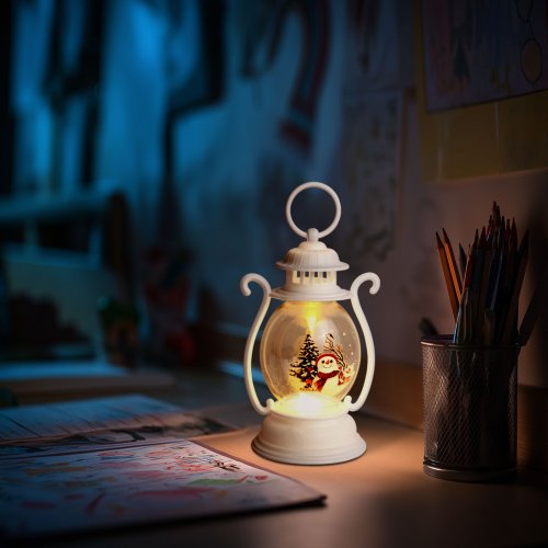 Vianočná dekorácia – lampáš – snehuliak – červená – 16,5 x 7 cm – 3 x LR44