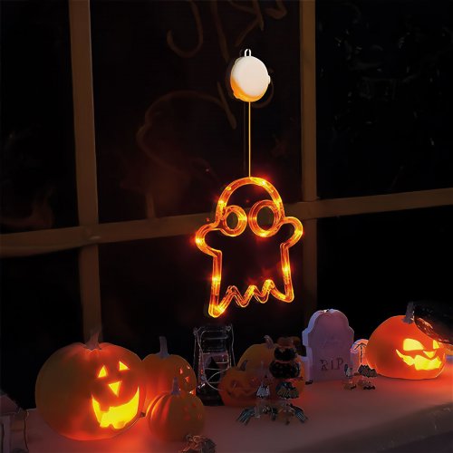 Svietiaca halloweenska dekorácia, duch, s prísavkou, 12 LED, 20 x 18,5 cm, 3 x AAA