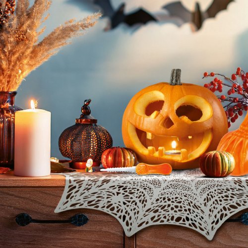 Halloween dekorácia - pavučinová podložka - strieborná - Ø37 cm - plast  