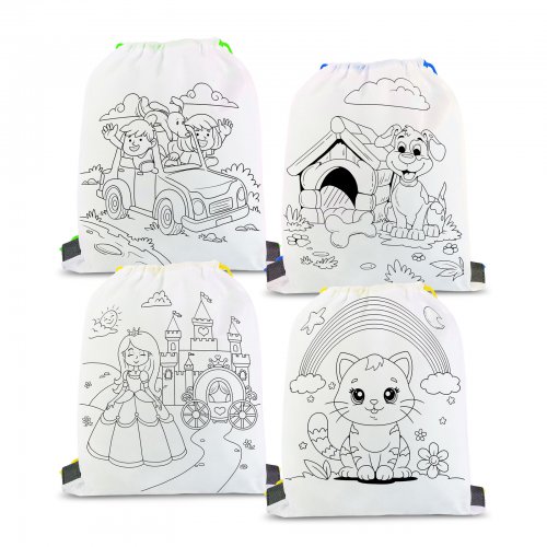  Vyfarbovateľný vak na prezúvky – so 4 fixkami – 33 x 27 cm – 4 druhy