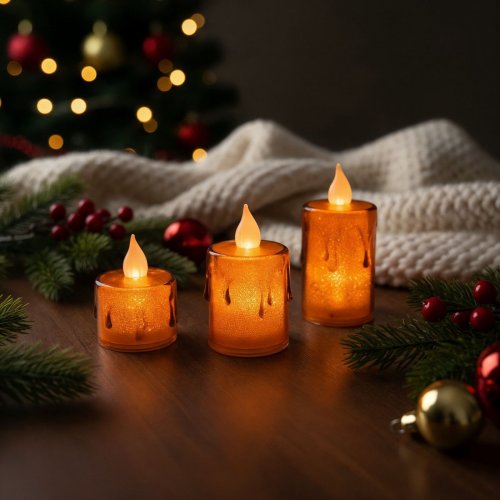 Sada LED sviečok – teplá biela – plast – 3 ks / sada