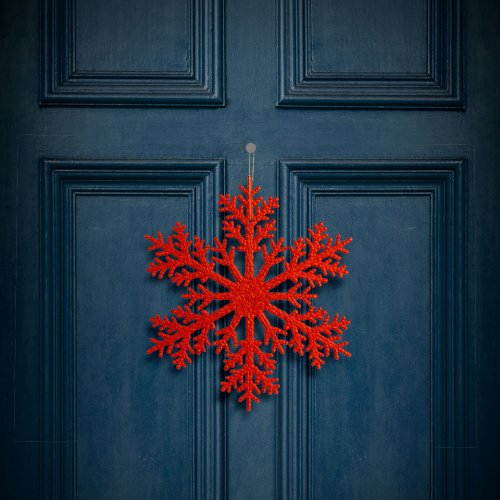 Vianočná dekorácia – snehová vločka – trblietavá Červená – závesná – 31 cm