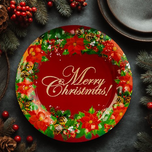 Vianočný tanier – plastový – „Merry Christmas” – 37,5 cm