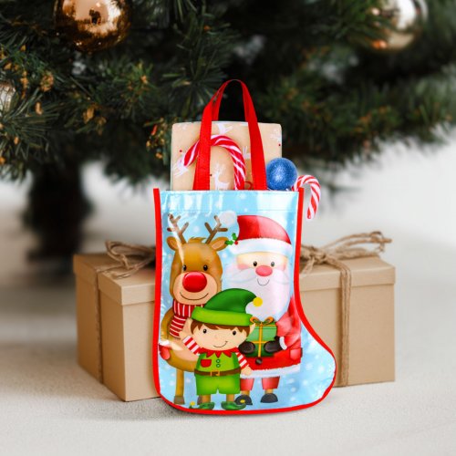 Vianočná darčeková taška – čižma – 33 cm – modrá