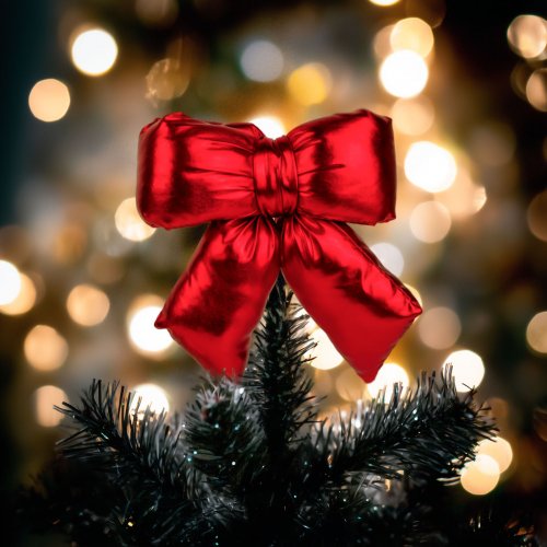 Mašľa dekorácia - trblietavá červená - 21 x 19 cm