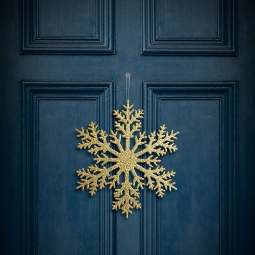 Vianočná dekorácia – snehová vločka – trblietavá zlatá – závesná – 31 cm