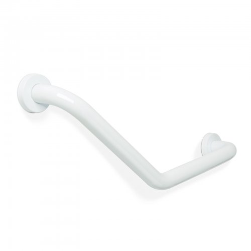 Kúpeľňové madlo – ohnuté v 45° uhle – nehrdzavejúca oceľ – biele – 25 + 25 cm