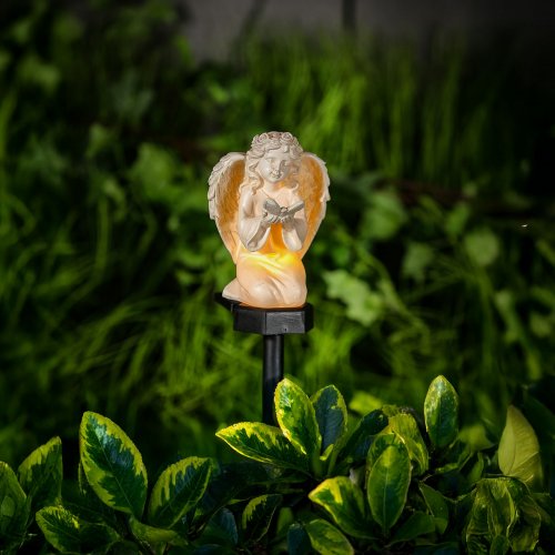 Solárny anjelik – s motýľ – 1 teplá biela LED – živica – 42 x 11 x 6,5 cm