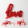 Balón - nápis &amp;quot;LOVE&amp;quot; - metalická bordová, fólia - 55 cm