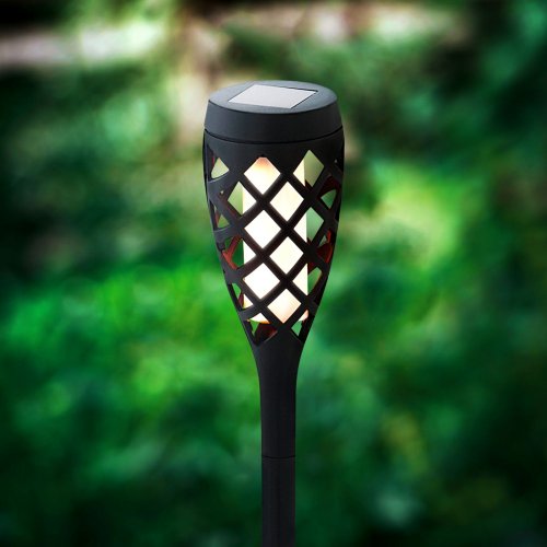 LED solárna lampa - zapichovacia - efekt plameňa - 12 žltých LED - plast - čierna - 60 x 420 mm